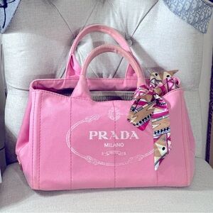 PRADA CANAPA PINK TOTE BAG & INCERT, DONT FORGET OCTOBER IS BREAST CANCER MONTH